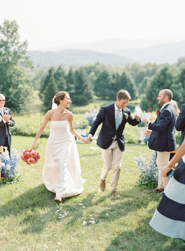Bride and groom are newly married in Stowe Vermont